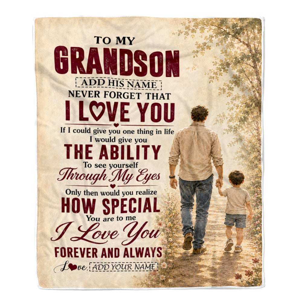 Personalized To My Grandson Gifts Blanket From Papa Grandpa Grandson Holding Hands Letter Birthday Gift Graduation Christmas Customized Bed Fleece Blanket | siriusteestore