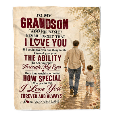 Personalized To My Grandson Gifts Blanket From Papa Grandpa Grandson Holding Hands Letter Birthday Gift Graduation Christmas Customized Bed Fleece Blanket | siriusteestore