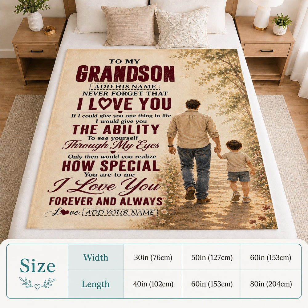 Personalized To My Grandson Gifts Blanket From Papa Grandpa Grandson Holding Hands Letter Birthday Gift Graduation Christmas Customized Bed Fleece Blanket | siriusteestore