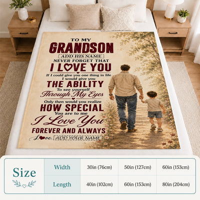 Personalized To My Grandson Gifts Blanket From Papa Grandpa Grandson Holding Hands Letter Birthday Gift Graduation Christmas Customized Bed Fleece Blanket | siriusteestore