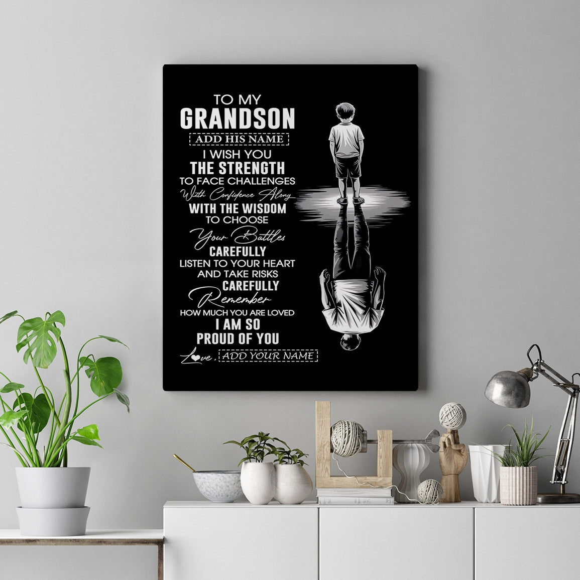 Personalized To My Grandson Gifts Canvas From Grandma Grandpa I Wish You The Strength Grandson Birthday Gifts Christmas Graduation Custom Wall Art Framed Canvas | siriusteestore