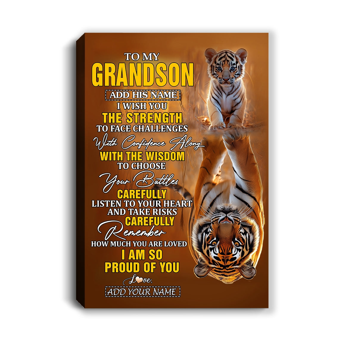Personalized To My Grandson Gifts Canvas From Grandma Grandpa I Wish You The Strength Tiger Grandson Birthday Gifts Christmas Graduation Custom Wall Art Framed Canvas | siriusteestore