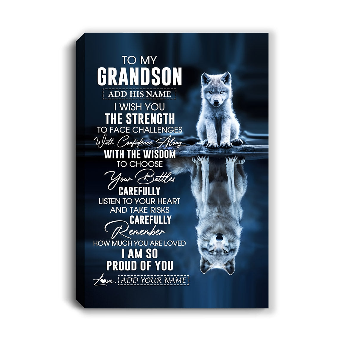 Personalized To My Grandson Gifts Canvas From Grandma Grandpa I Wish You The Strength Wolf Grandson Birthday Gifts Christmas Graduation Custom Wall Art Framed Canvas | siriusteestore