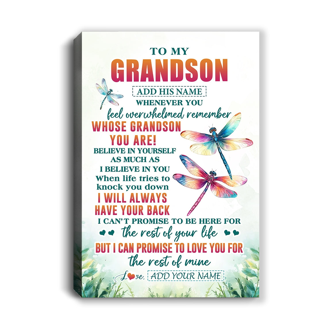 Personalized To My Grandson Gifts Canvas From Grandma Grandpa Whenever You Feel Dragonfly Grandson Birthday Gifts Graduation Christmas Custom Wall Art Framed Canvas | siriusteestore