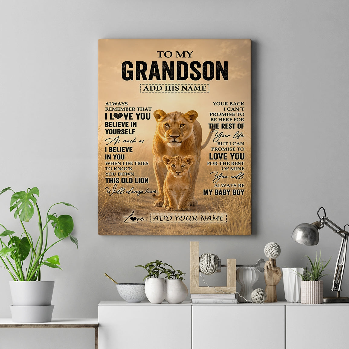 Personalized To My Grandson Gifts Canvas From Grandma Nana Always Remember Lion Gifts For Grandson Birthday Graduation Christmas Custom Wall Art Framed Canvas | siriusteestore
