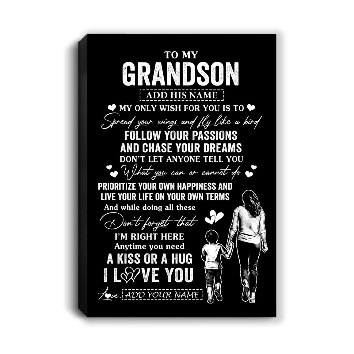 Personalized To My Grandson Gifts Canvas From Grandma Nana My Only Wish For You Grandson Birthday Gifts Graduation Christmas Custom Wall Art Print Framed Canvas | siriusteestore