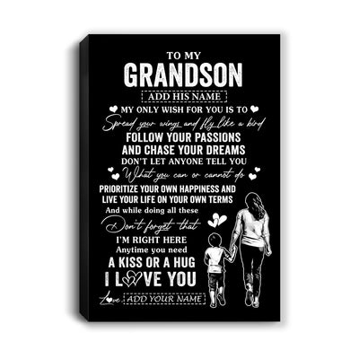 Personalized To My Grandson Gifts Canvas From Grandma Nana My Only Wish For You Grandson Birthday Gifts Graduation Christmas Custom Wall Art Print Framed Canvas | siriusteestore