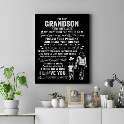 Personalized To My Grandson Gifts Canvas From Grandma Nana My Only Wish For You Grandson Birthday Gifts Graduation Christmas Custom Wall Art Print Framed Canvas | siriusteestore