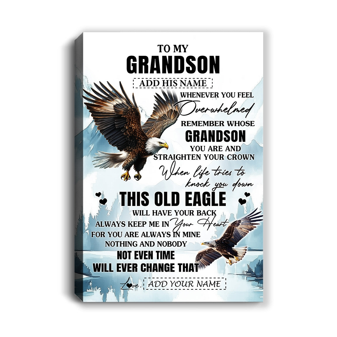 Personalized To My Grandson Gifts Canvas From Grandma Papa Whenever Eagle Unique Birthday Gifts For Grandson Graduation Christmas Custom Wall Art Framed Canvas | siriusteestore