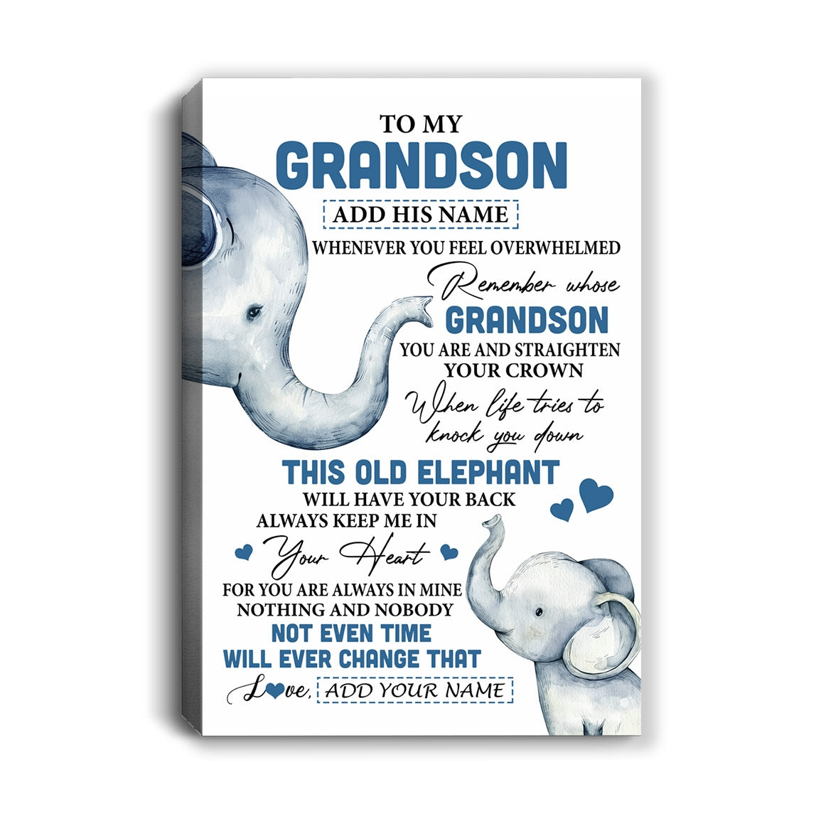 Personalized To My Grandson Gifts Canvas From Grandma Papa Whenever Elephant Unique Birthday Gifts For Grandson Graduation Christmas Custom Art Print Framed Canvas | siriusteestore