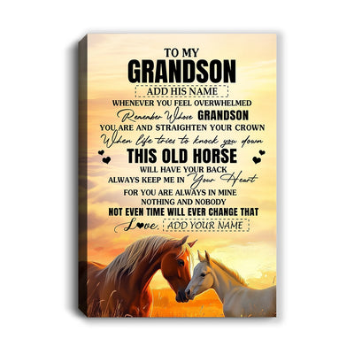 Personalized To My Grandson Gifts Canvas From Grandma Papa Whenever Horse Unique Birthday Gifts For Grandson Graduation Christmas Custom Wall Art Print Framed Canvas | siriusteestore