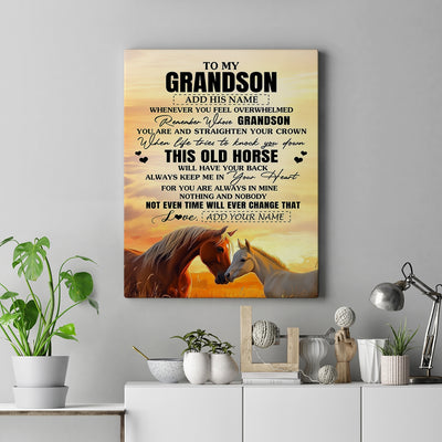 Personalized To My Grandson Gifts Canvas From Grandma Papa Whenever Horse Unique Birthday Gifts For Grandson Graduation Christmas Custom Wall Art Print Framed Canvas | siriusteestore