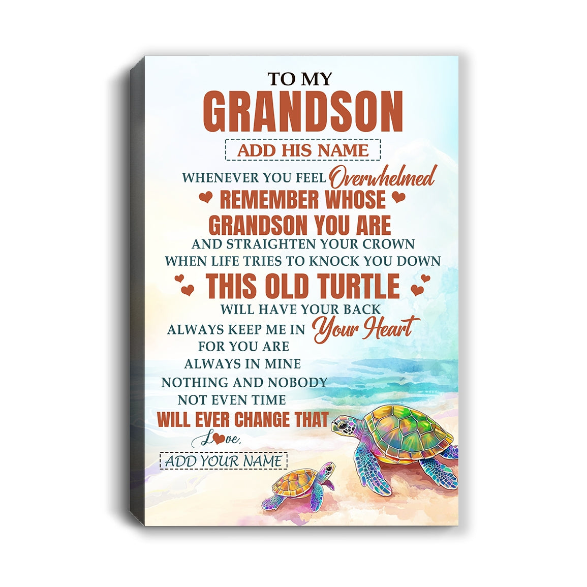Personalized To My Grandson Gifts Canvas From Grandma Papa Whenever Turtle Unique Birthday Gifts For Grandson Graduation Christmas Custom Wall Art Print Framed Canvas | siriusteestore