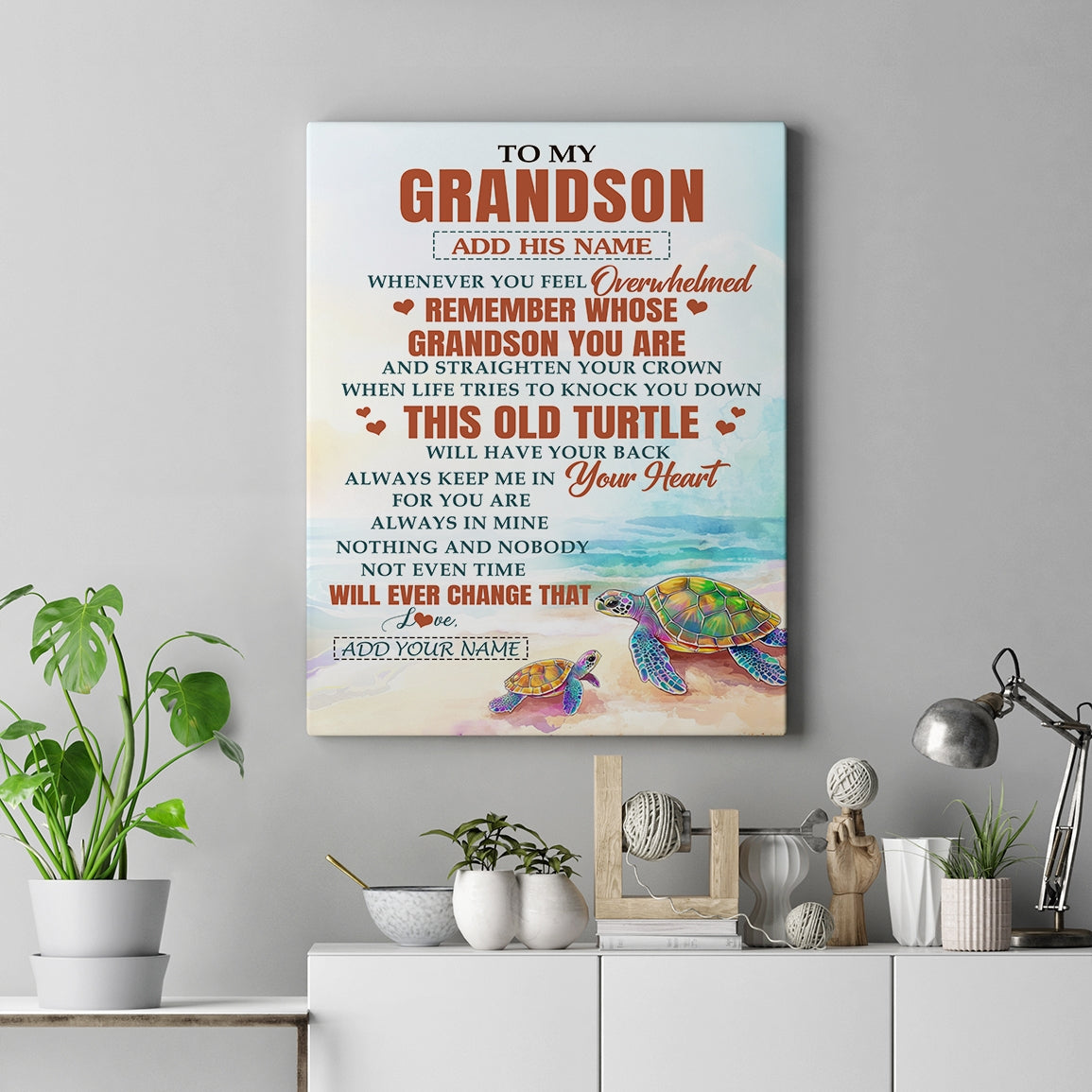 Personalized To My Grandson Gifts Canvas From Grandma Papa Whenever Turtle Unique Birthday Gifts For Grandson Graduation Christmas Custom Wall Art Print Framed Canvas | siriusteestore