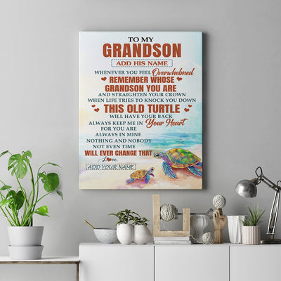Personalized To My Grandson Gifts Canvas From Grandma Papa Whenever Turtle Unique Birthday Gifts For Grandson Graduation Christmas Custom Wall Art Print Framed Canvas | siriusteestore