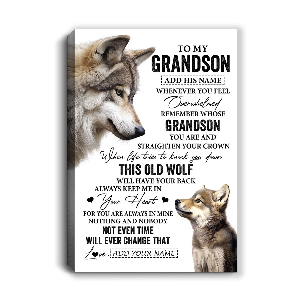 Personalized To My Grandson Gifts Canvas From Grandma Papa Whenever Wolf Unique Birthday Gifts For Grandson Graduation Christmas Custom Wall Art Print Framed Canvas | siriusteestore