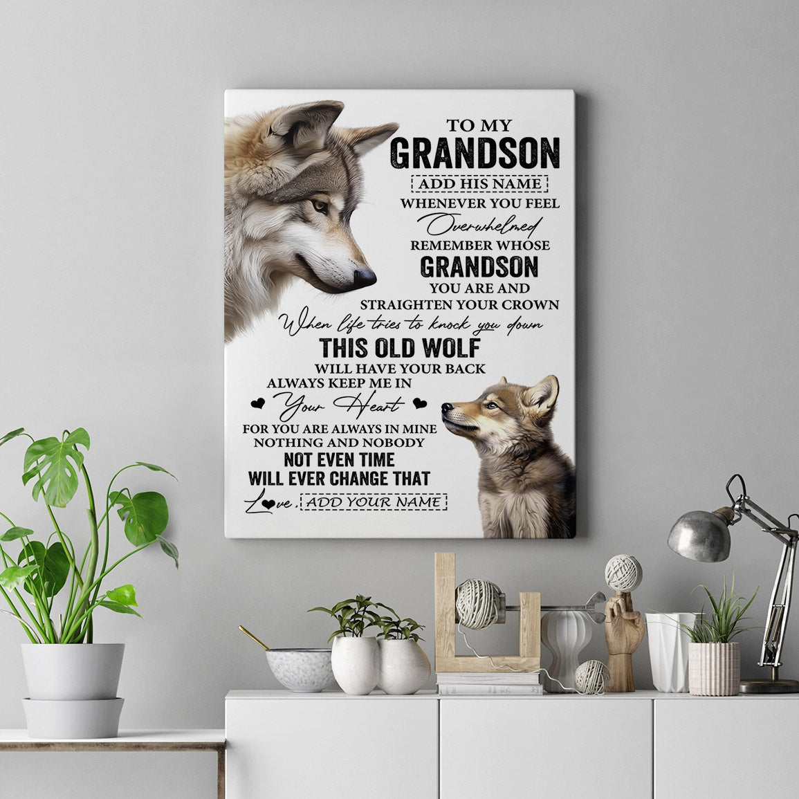 Personalized To My Grandson Gifts Canvas From Grandma Papa Whenever Wolf Unique Birthday Gifts For Grandson Graduation Christmas Custom Wall Art Print Framed Canvas | siriusteestore