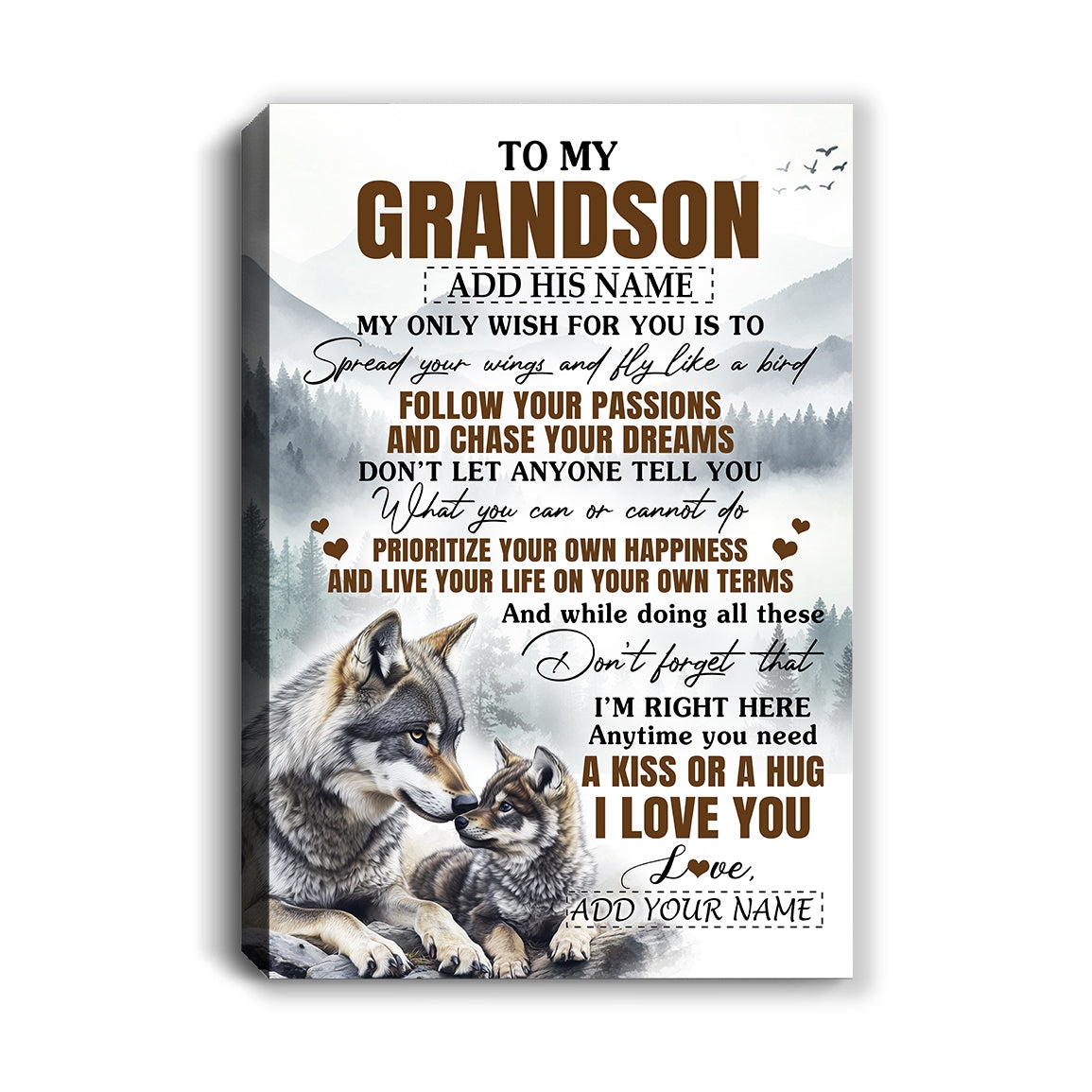 Personalized To My Grandson Gifts Canvas From Grandma Papa Wolf My Only Wish For You Grandson Birthday Gifts Graduation Christmas Customized Wall Art Framed Canvas | siriusteestore