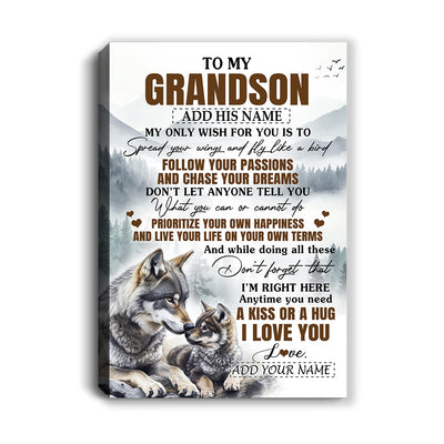 Personalized To My Grandson Gifts Canvas From Grandma Papa Wolf My Only Wish For You Grandson Birthday Gifts Graduation Christmas Customized Wall Art Framed Canvas | siriusteestore