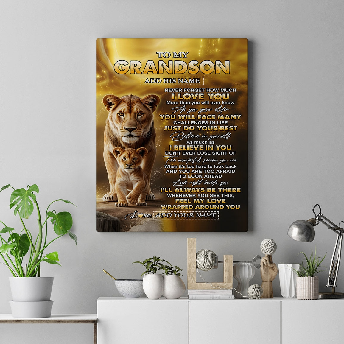 Personalized To My Grandson Gifts Canvas From Grandmother Never Forget How Much I Love You Lion Granddaughter Birthday Gifts Christmas Custom Wall Art Framed Canvas | siriusteestore