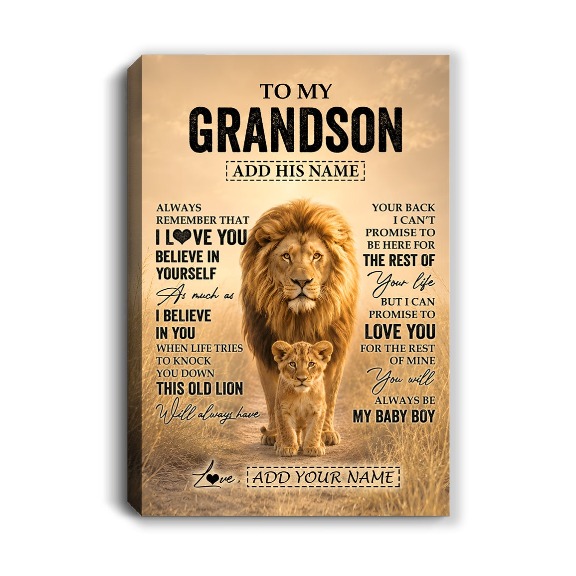Personalized To My Grandson Gifts Canvas From Grandpa Papa Always Remember Lion Gifts For Grandson Birthday Graduation Christmas Custom Wall Art Framed Canvas | siriusteestore
