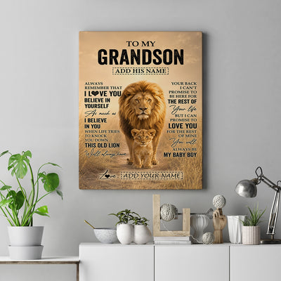 Personalized To My Grandson Gifts Canvas From Grandpa Papa Always Remember Lion Gifts For Grandson Birthday Graduation Christmas Custom Wall Art Framed Canvas | siriusteestore