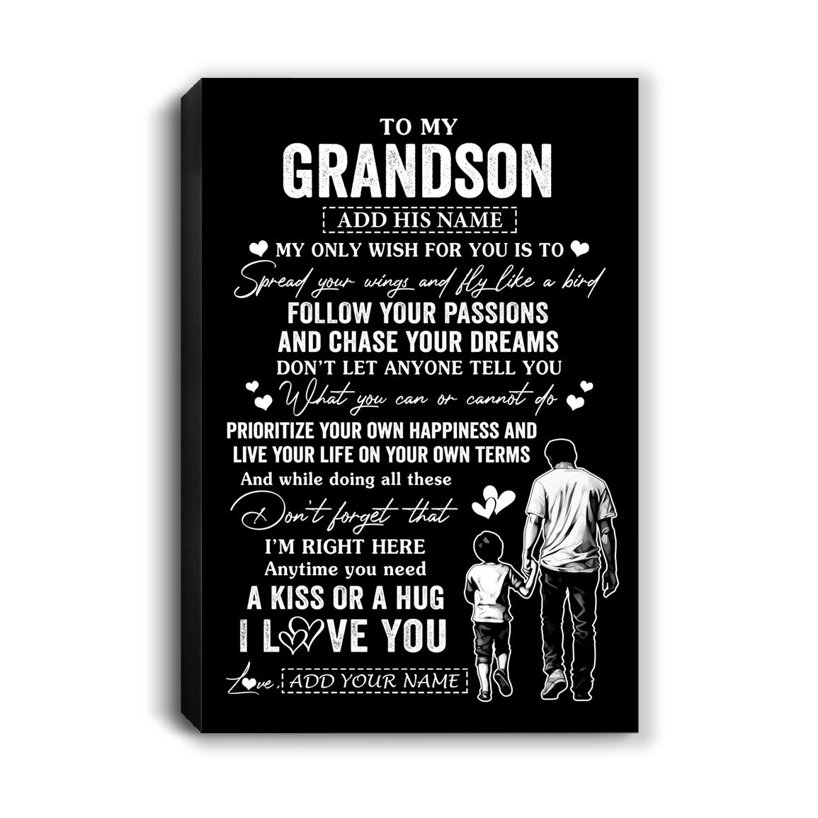 Personalized To My Grandson Gifts Canvas From Grandpa Papa My Only Wish For You Grandson Birthday Gifts Graduation Christmas Custom Wall Art Print Framed Canvas | siriusteestore