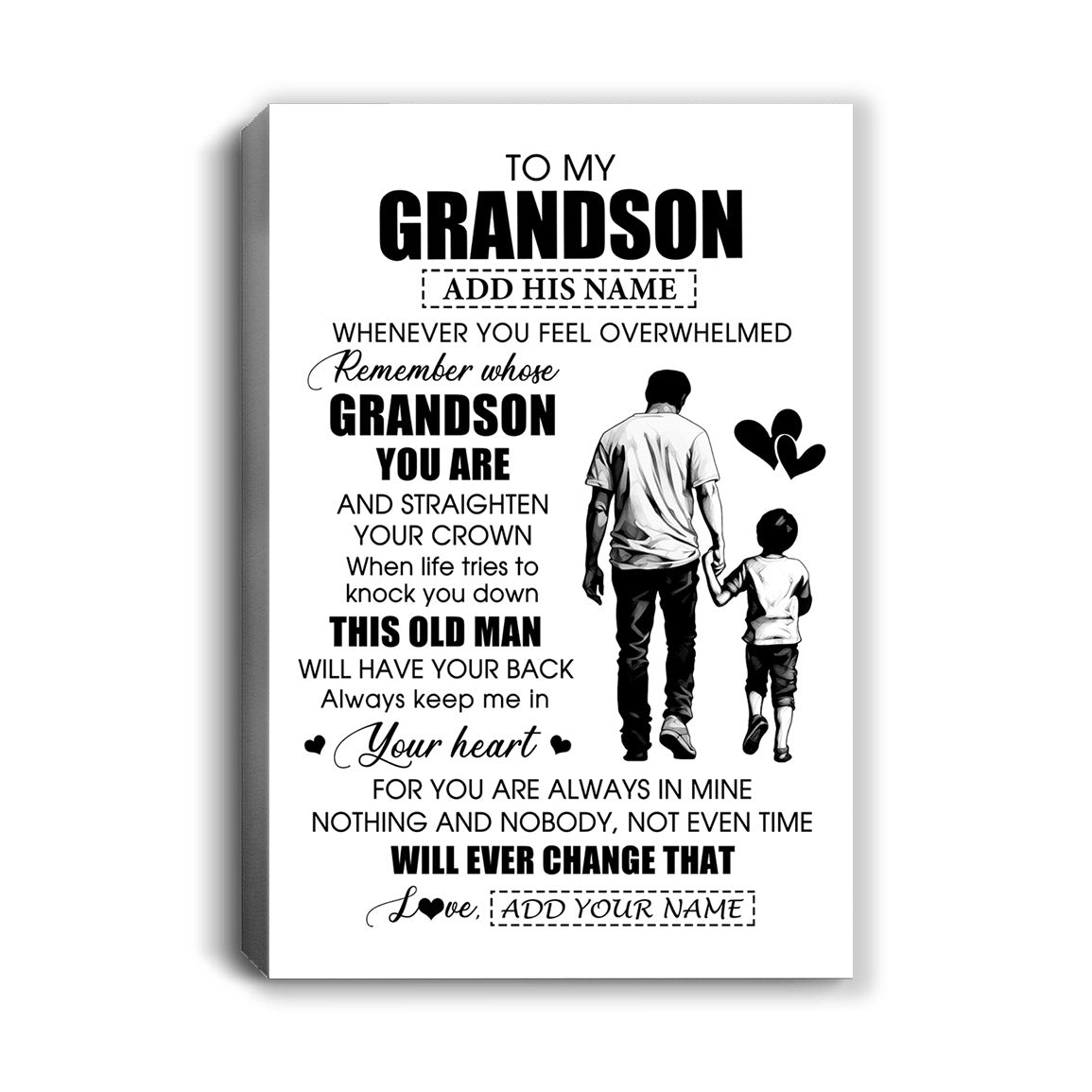 Personalized To My Grandson Gifts Canvas From Grandpa Papa Whenever Man Unique Birthday Gifts For Grandson Graduation Christmas Custom Wall Art Print Framed Canvas | siriusteestore