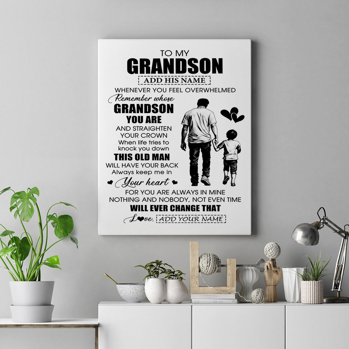 Personalized To My Grandson Gifts Canvas From Grandpa Papa Whenever Man Unique Birthday Gifts For Grandson Graduation Christmas Custom Wall Art Print Framed Canvas | siriusteestore