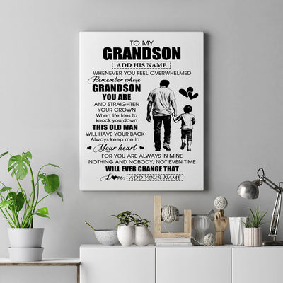 Personalized To My Grandson Gifts Canvas From Grandpa Papa Whenever Man Unique Birthday Gifts For Grandson Graduation Christmas Custom Wall Art Print Framed Canvas | siriusteestore