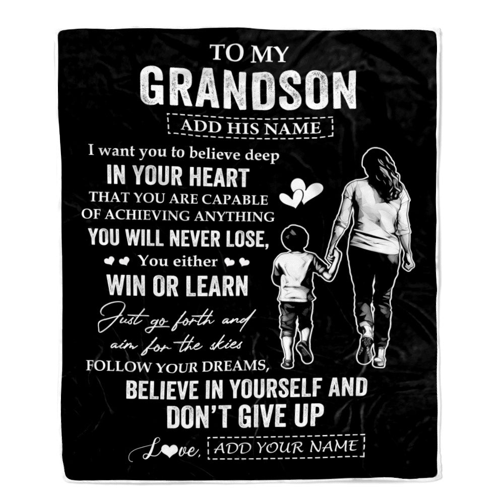Personalized To My Grandson Gifts From Grandma Blanket Don't Give Up Grandmother Gifts For Grandson Birthday Graduation Christmas Customized Fleece Blanket | siriusteestore