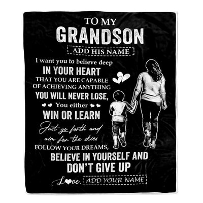 Personalized To My Grandson Gifts From Grandma Blanket Don't Give Up Grandmother Gifts For Grandson Birthday Graduation Christmas Customized Fleece Blanket | siriusteestore