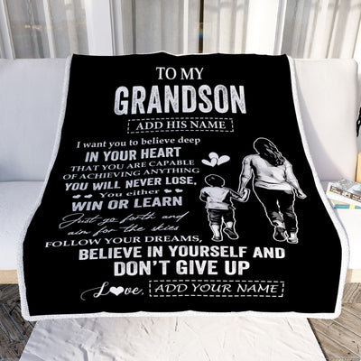 Personalized To My Grandson Gifts From Grandma Blanket Don't Give Up Grandmother Gifts For Grandson Birthday Graduation Christmas Customized Fleece Blanket | siriusteestore