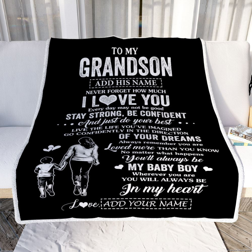 Personalized To My Grandson Gifts From Grandma Blanket Never Forget How Much I Love You Grandson Birthday Graduation Christmas Customized Fleece Throw Blanket | siriusteestore