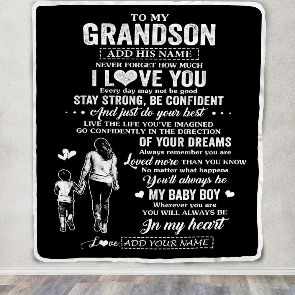 Personalized To My Grandson Gifts From Grandma Blanket Never Forget How Much I Love You Grandson Birthday Graduation Christmas Customized Fleece Throw Blanket | siriusteestore