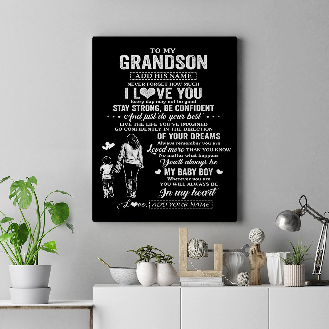 Personalized To My Grandson Gifts From Grandma Canvas Never Forget How Much I Love You Grandson Birthday Graduation Christmas Gift Custom Wall Art Framed Canvas | siriusteestore