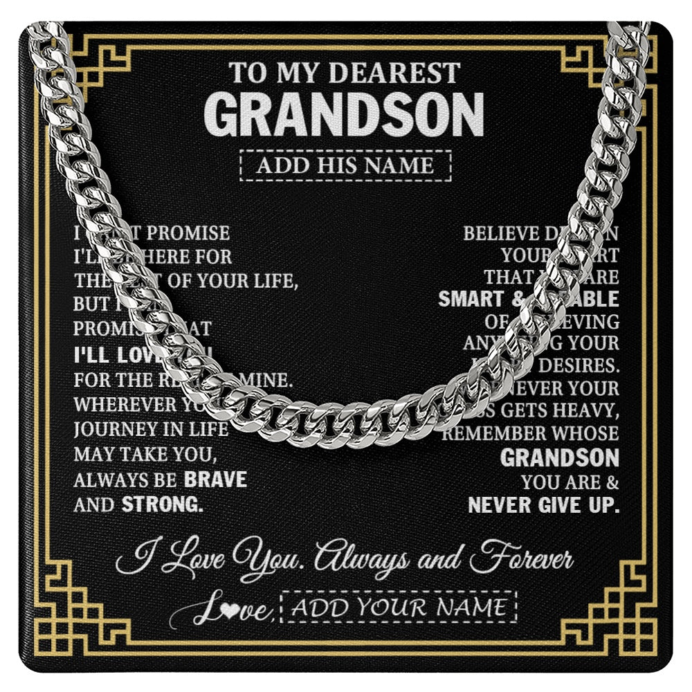Cuban Link Chain Necklace Stainless Steel | 1 | Personalized To My Grandson Gifts From Grandma Cross Necklace Never Give Up Inspirational Gift For Grandson Birthday Graduation Christmas Gift Box Message Card | https://siriusteestore.