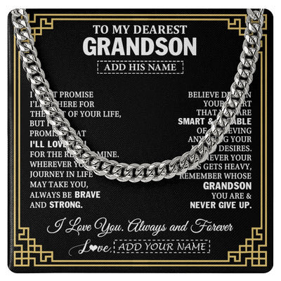 Cuban Link Chain Necklace Stainless Steel | 1 | Personalized To My Grandson Gifts From Grandma Cross Necklace Never Give Up Inspirational Gift For Grandson Birthday Graduation Christmas Gift Box Message Card | https://siriusteestore.