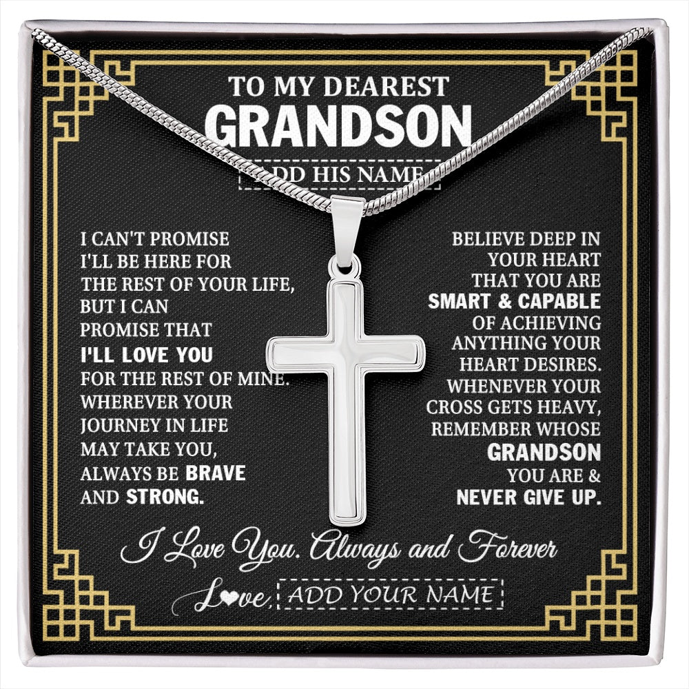 Stainless Cross Necklace Stainless Steel | 1 | Personalized To My Grandson Gifts From Grandma Cross Necklace Never Give Up Inspirational Gift For Grandson Birthday Graduation Christmas Gift Box Message Card | https://siriusteestore.