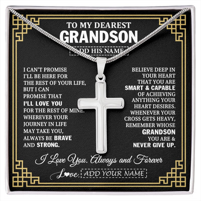 Stainless Cross Necklace Stainless Steel | 1 | Personalized To My Grandson Gifts From Grandma Cross Necklace Never Give Up Inspirational Gift For Grandson Birthday Graduation Christmas Gift Box Message Card | https://siriusteestore.