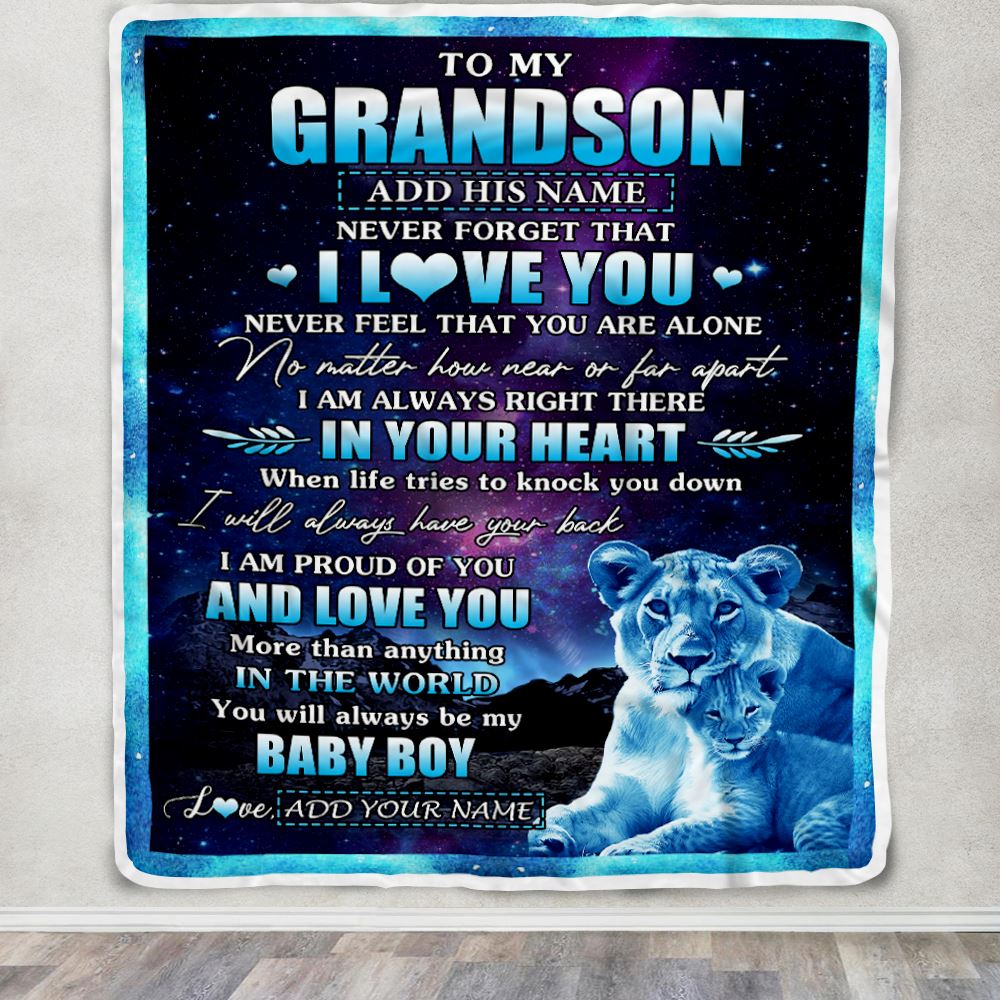 Personalized To My Grandson Gifts From Grandma Gigi Blanket I Love You Lion Birthday Gift Ideas For Grandson Graduation Christmas Customized Fleece Blanket | siriusteestore