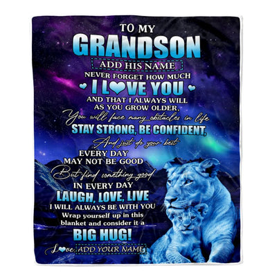 Personalized To My Grandson Gifts From Grandma Gigi Blanket Laught Love Live Lion Great Grandson Birthday Gifts Graduation Christmas Customized Fleece Blanket | siriusteestore