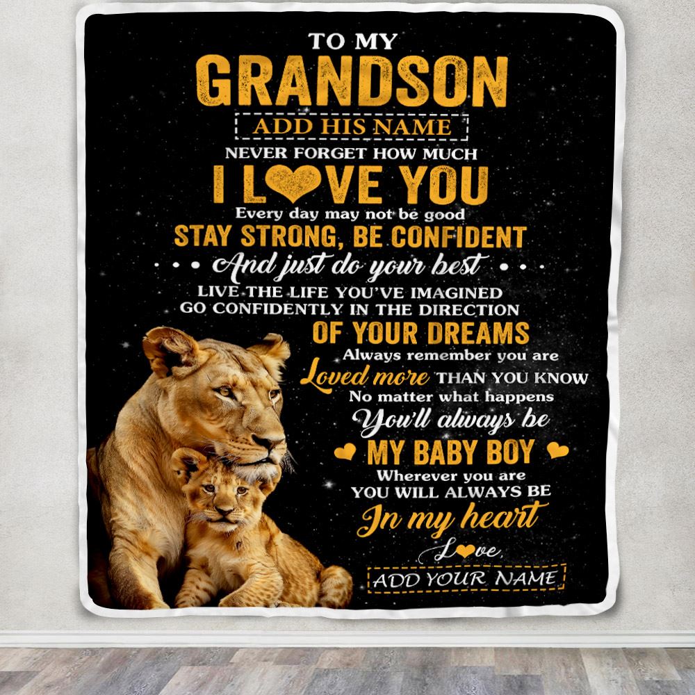 Personalized To My Grandson Gifts From Grandma Gigi Blanket Lion Never Forget How Much I Love You Grandson Birthday Gifts Graduation Christmas Fleece Blanket | siriusteestore