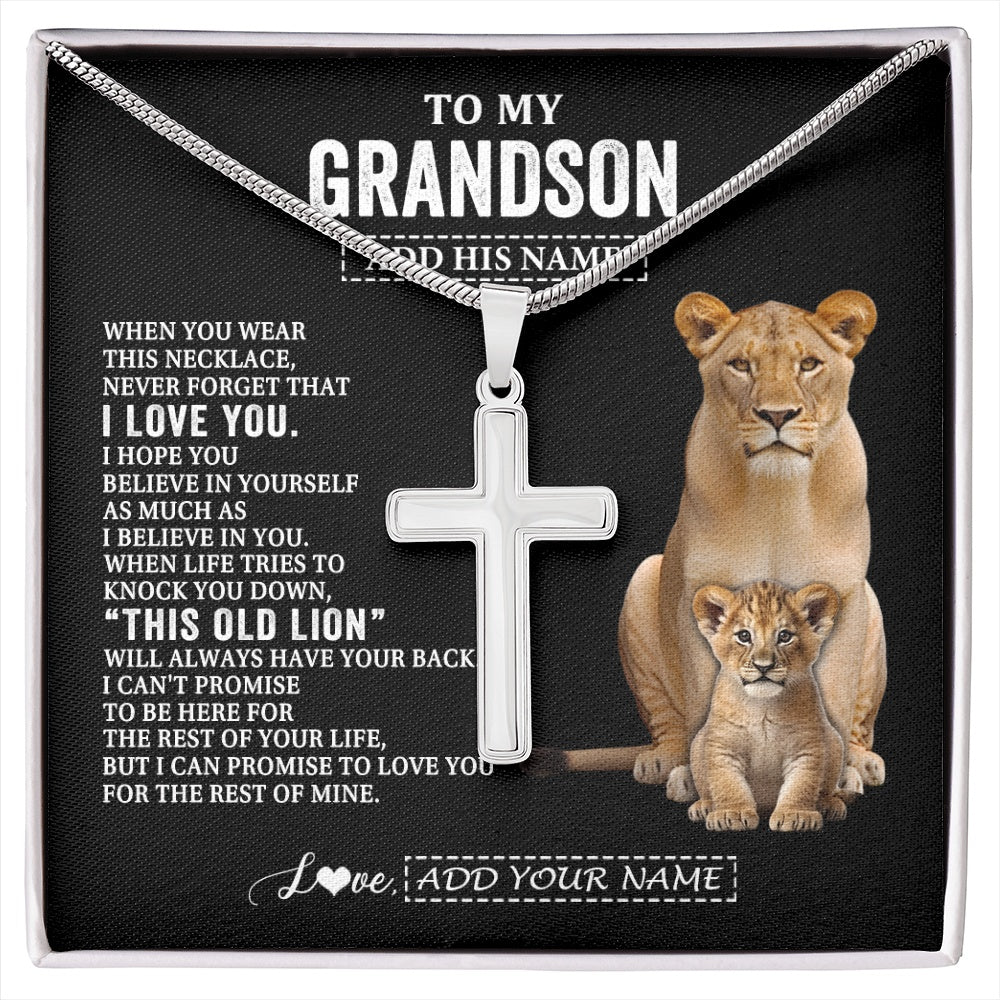 Stainless Cross Necklace Stainless Steel | 1 | Personalized To My Grandson Gifts From Grandma Gigi Necklace This Old Lion Love You Grandson Birthday Gifts Graduation Christmas Custom Gift Box Message Card | https://siriusteestore.