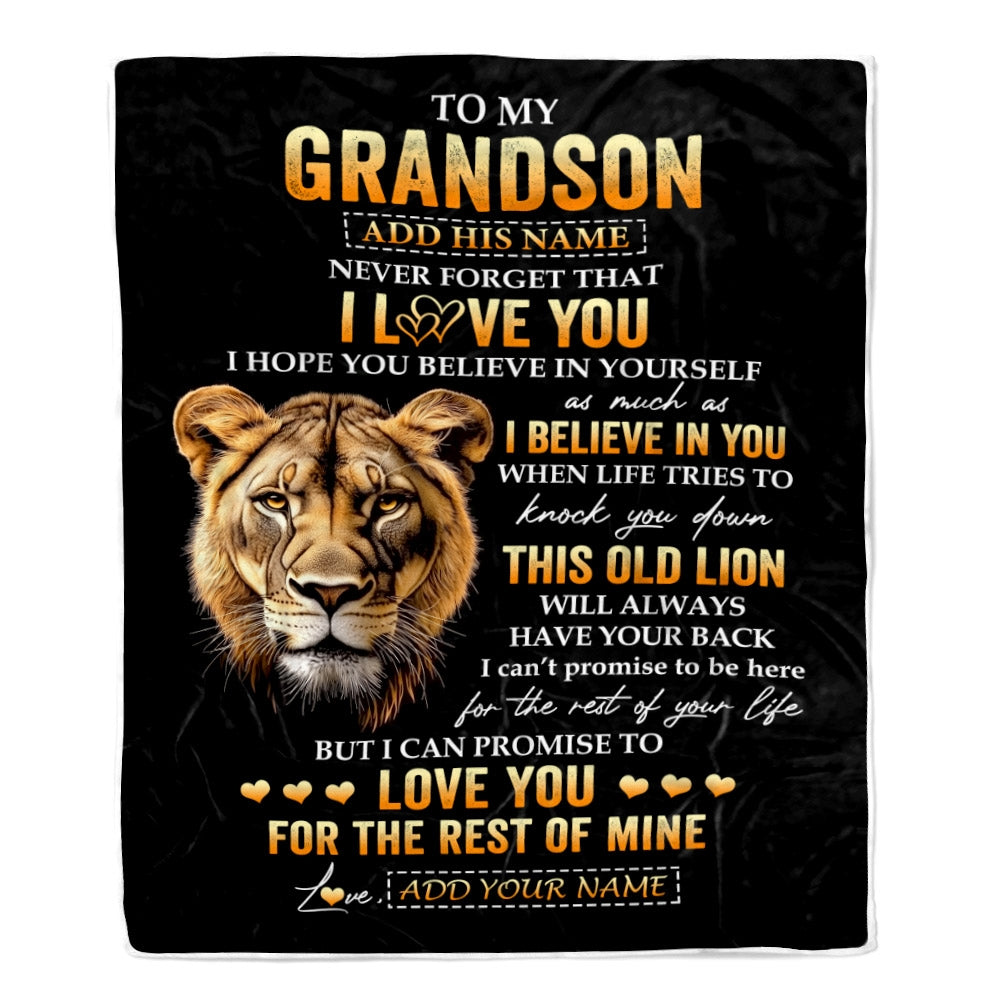 Personalized To My Grandson Gifts From Grandma Grandmother Blanket Old Lion Love You Grandson Birthday Gifts Graduation Christmas Customized Fleece Blanket | siriusteestore