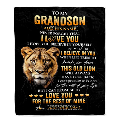 Personalized To My Grandson Gifts From Grandma Grandmother Blanket Old Lion Love You Grandson Birthday Gifts Graduation Christmas Customized Fleece Blanket | siriusteestore