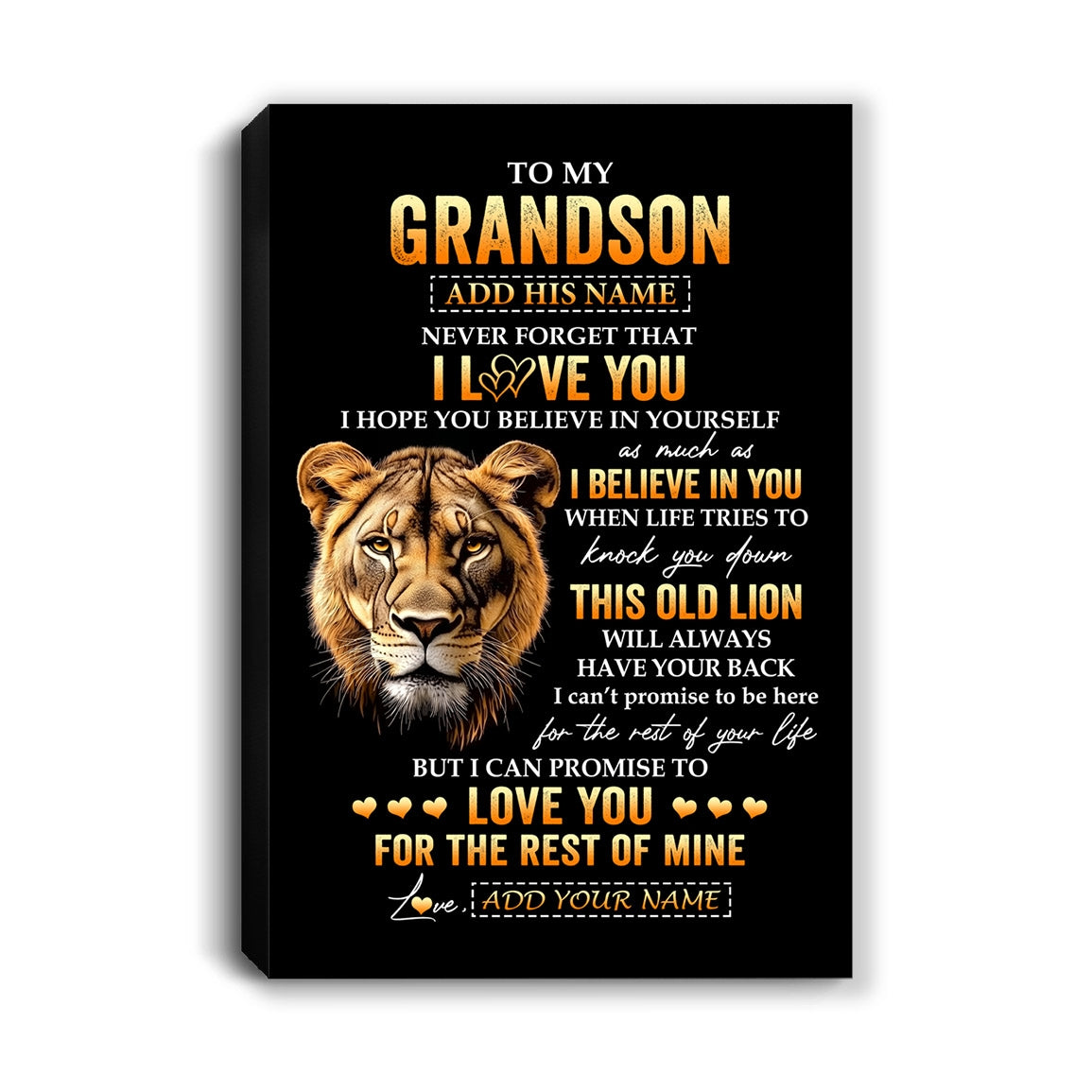 Personalized To My Grandson Gifts From Grandma Grandmother Canvas Old Lion Love You Grandson Birthday Gifts Graduation Christmas Custom Wall Art Print Framed Canvas | siriusteestore