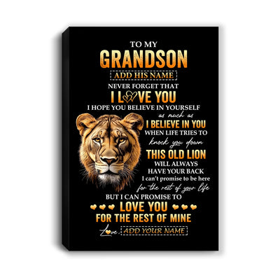 Personalized To My Grandson Gifts From Grandma Grandmother Canvas Old Lion Love You Grandson Birthday Gifts Graduation Christmas Custom Wall Art Print Framed Canvas | siriusteestore