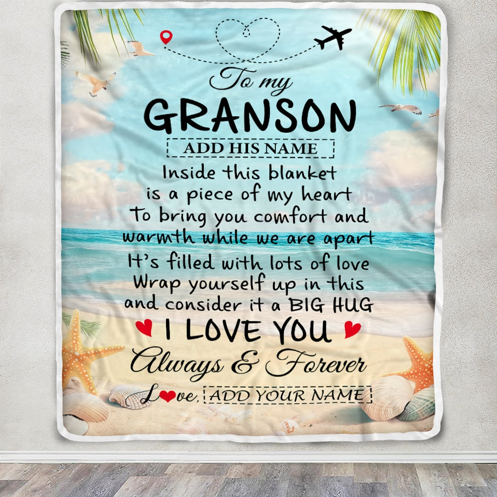 Personalized To My Grandson Gifts From Grandma Grandpa Blanket Beach I Love You Birthday Gifts Graduation For Grandson Christmas Fleece Blanket | siriusteestore