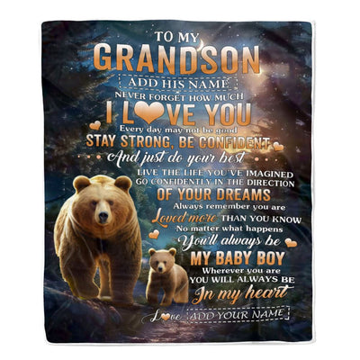 Personalized To My Grandson Gifts From Grandma Grandpa Blanket Bear Never Forget How Much I Love You Grandson Birthday Graduation Christmas Fleece Blanket | siriusteestore